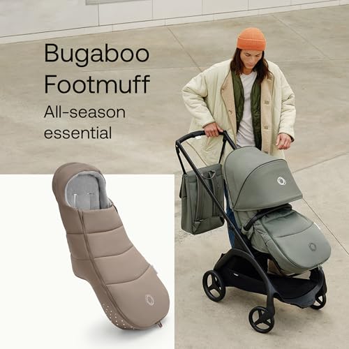 Image of Bugaboo All-Season Footmuff for Strollers - Weatherproof, Breathable, Water-Repellent, Removable Insert, Fits All Bugaboo Strollers - Desert Taupe | Soft fleece lining, breathable materials, weatherproof protection, two-way zipper, reflective details, Desert Taupe