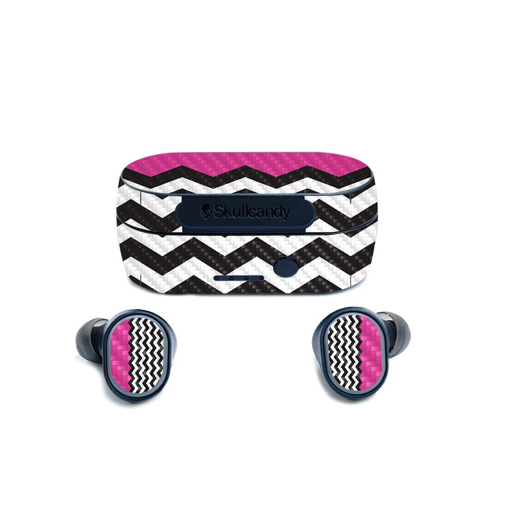MIGHTY SKINS MightySkins Carbon Fiber Skin for Skullcandy Sesh True Wireless Earbuds - Hot Pink Chevron | Protective, Durable Textured Carbon Fiber Finish | Easy to Apply | Made in The USA