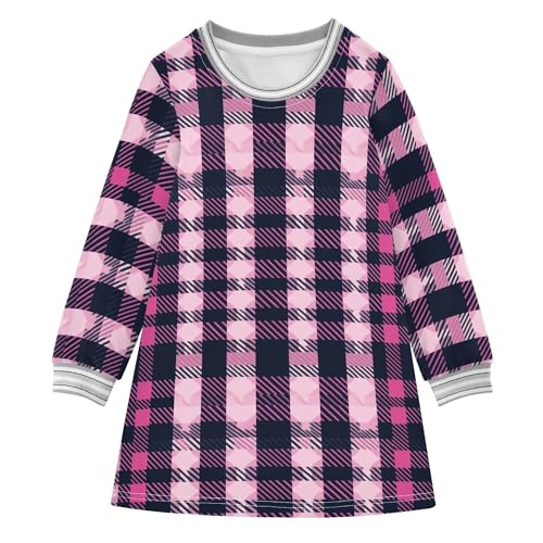 Herringbone Houndstooth Checked Hot Pink Baby Girls' Princess Dress Soft Kid Basic Dress 2T