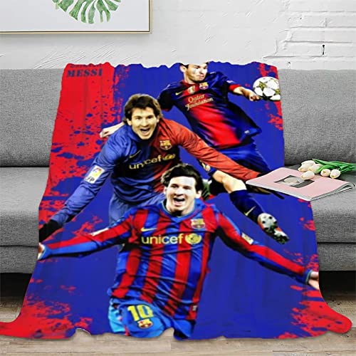 Plüschdecke mit 3D-Druck, Lionel Messi, Fleece-Überwurf, Fußballstars, Flanelldecken, groß, dick, warm, weich, gemütlich für Schlafsofa, Couch für Kinder und Erwachsene Cover