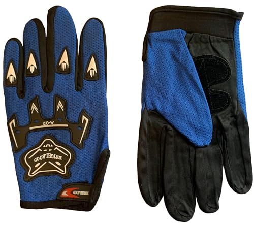 Riding Gloves Teens Youth ATV Quad Off-Road Dirt Pit Bike Gloves Go Kart Motorcycle Scooter Power Sports Racing Gloves Mini Bike Moped Riding Cycling Women Girls Boys Large (Blue)