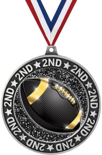 2.75" 2nd Place Football Shadow Medal Award, Silver Trophy Medal