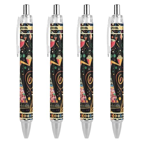 4 bolígrafos retráctiles de tinta azul con diseño Africa Ethnic Black para oficina
