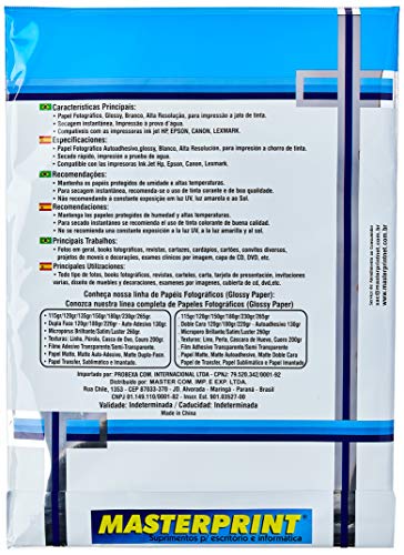 Papel Fotográfico, Inkjet, A3, Glossy, Masterprint, Branco, 230g