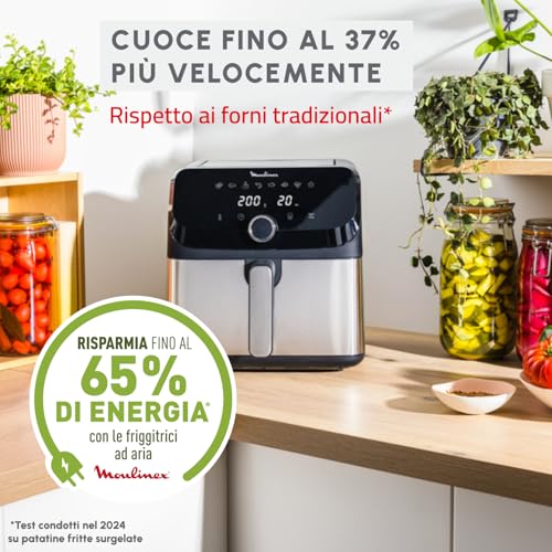 Moulinex Easy Fry Mega, Friggitrice ad Aria, Capacità Extra-Large 7.5 L, Fino a 8 Persone, 8 Programmi Preimpostati, Dimensioni Compatte, App con Ricette, Lavabile in Lavastoviglie, EZ855D - 2