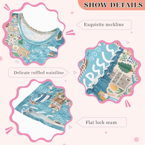 Girls Greece Map Tropical Dress Sleeveless Dress Summer Cotton Sundress 2T3