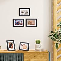 EXYGLO 4er Set Bilderrahmen 13x18 cm mit Passepartout oder 15x20 cm ohne Passepartout, Klassischer Fotorahmen mit Schwarz Holzmaserungsrahmen, Wand- oder Tischaufsteller – Ansicht 8
