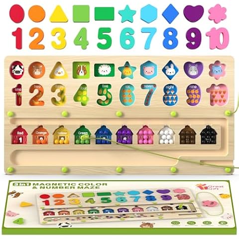 Airbition Montessori Toys 3+ Year Old, Magnetic Color and Number Maze, Shape Sorting Toys for Toddlers, Learning Educational Counting Matching Toys for Preschoolers Cover