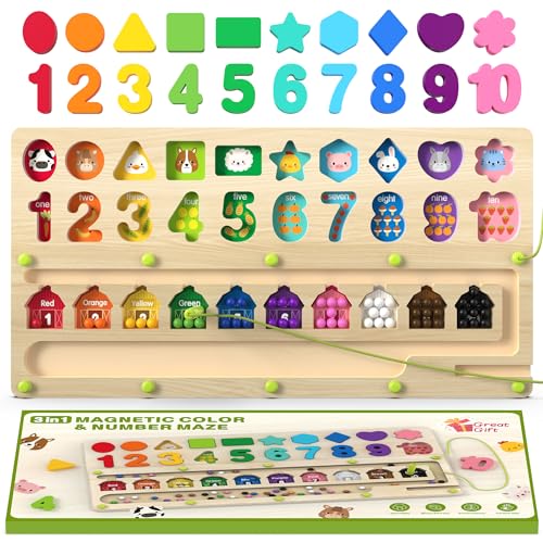 Airbition Montessori Magnetic Color and Number Maze for 3+ Year Olds - Shape Sorting, Learning Educational Counting Matching Toy for Toddlers and Preschoolers