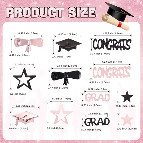 Image of Pink and Black Graduation Confetti 2026, 1000 Pcs Congrats Grad Confetti Class of 2026 Party Table Centerpiece for Graduation Party Decorations