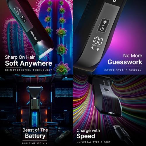 Image of MENHOOD Trimmer 4.0 Foil and Ceramic Dual Head Body Ball Pubic Hair Trimmer for Men Manscaping Closest Shave No Nicks IPX7 Waterproof LED Spotlight USB-C 150 Min