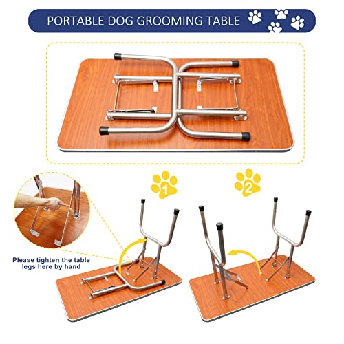 Image of ROOMTEC 36 inch Dog Grooming Table,Foldable Home Pet Bathing Station with Adjustable Height Arm /Noose /Mesh Tray