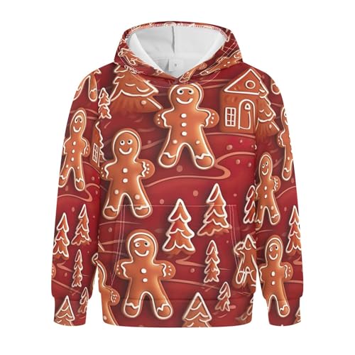 Christmas Gingerbread Kids Pullover Hoodies Warm Hooded Sweatshirt with Packet for Boys Girls B0400009