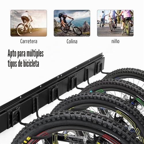 Miniatura 2 de Sinoer Portabicicletas De Pared, Portabicicletas De Pared Para 6 Bicicletas, 6 Cascos, Gancho Vertical Para Bicicleta Ancho Interior: 90 Mm - 4 Rieles