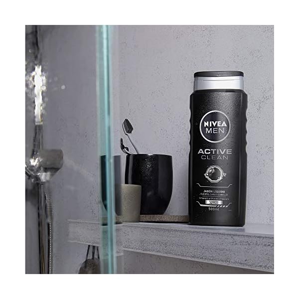 Nivea Men DEEP Active Clean Charcoal Body Wash, Cleansing Body Wash with Natural Charcoal, 3 Pack of 16.9 Fl Oz Bottles