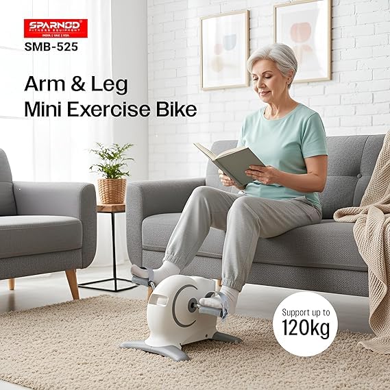 Image of Sparnod Fitness SMB-525 Arm & Leg Mini Exercise Bike with LCD Display, Adjustable Resistance, Portable Under Desk Pedal Exerciser for Home & Office Workout, Compact Steel Frame, 120kg Capacity