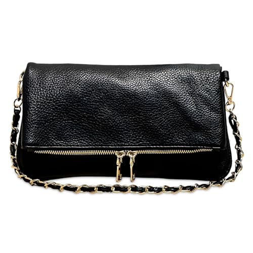 Entchin Small Evening Bag for Women,Foldover Clutch Purse Detachable 2 Straps Crossbody Shoulder Bag for Daily,Prom,Evening (Black)