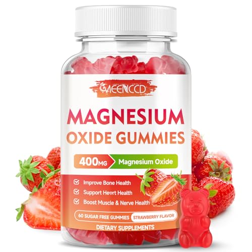 Magnesium Oxide Gummies 400mg Chewable Magnesium Oxide Supplement for Adults & Kids Muscle Function Support Non-GMO Sugar-Free Strawberry Flavor 60 Count