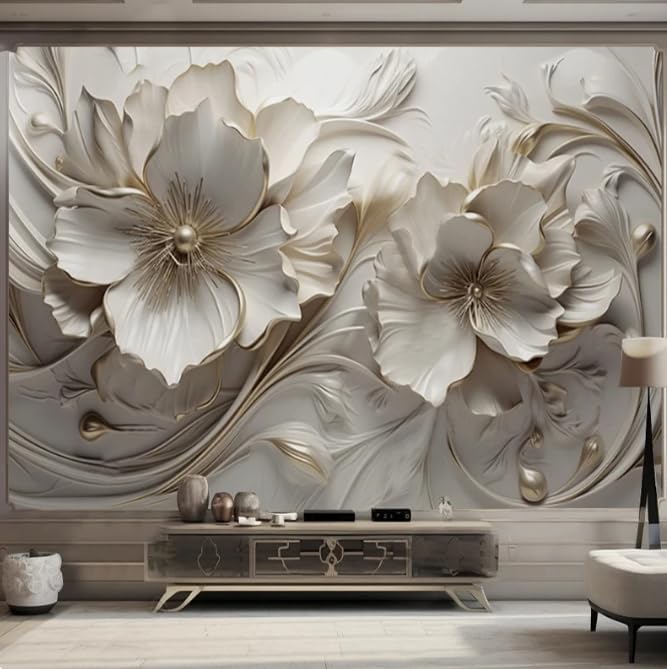 Papier peint photo 3D fleurs pour un mur TV élégant dans le salon