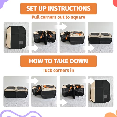 Image of 2-in-1 Dog Playpen 46.5''Pop Up Cat Pet Playpen, Assembly-Free Indoor Outdoor Kitten Enclosure, Kitten Pen Cat Cage Portable Puppy Tent Crates Kennel for Small Animals(No Divider, Unified Space)