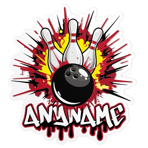 Custom Bowling Name Sticker Personalized Bowling Sports Name Waterproof Die-Cut Vinyl Stickers for Laptop, Water Bottle, Scrapbook, Luggage, Funny Cute Aesthetic Decor Gifts