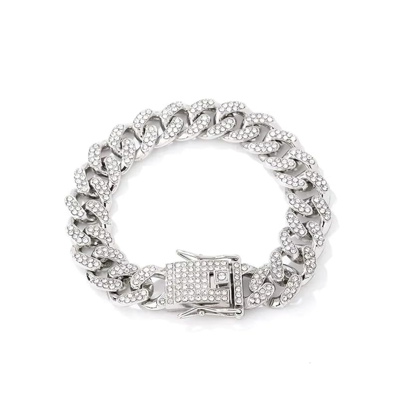Jazz & Sizzle Hip-Hop Rock Metal Button Inlay Charm Bracelet with Twisted Rhinestones | Silver-Plated Copper Bracelet | Punk Style Fashion Jewelry for Men-image-0
