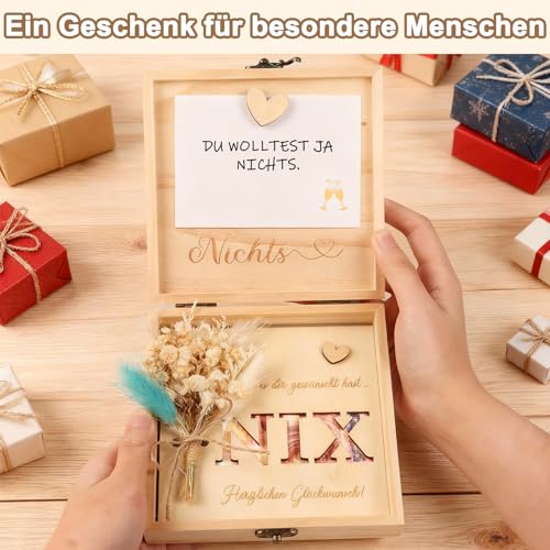 TUZELIYA 30 Geburtstag Frauen, Geldgeschenke Holz mit Geburtstagskarte Trockenblumen, Geschenk zum 30 Geburtstag Frau Geldgeschenke Verpacken