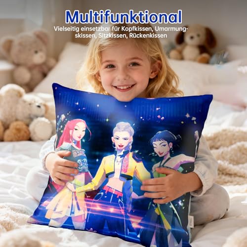 COQOYO Kissenbezug, Demon-Hunters Zierkissenbezüge, Huntrix Kissenhülle, Weich Kopfkissenbezug mit doppelseitigem Muster und verdecktem Reißverschluss für Bett Sofa Stuhl & Mädchenzimmerdeko, 45x45cm
