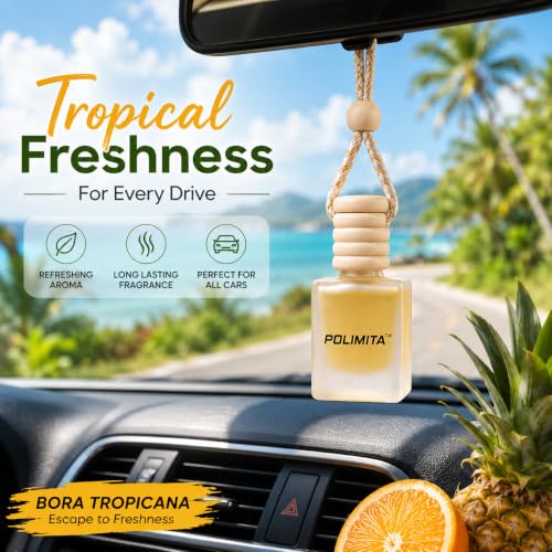 Image of BORA TROPICANA Car Hanging Perfume | Premium Long Lasting Car Air Freshener | Wooden Cap Hanging Bottle | Luxury Fragrance for Cars | 8ml (BORA TROPICANA)