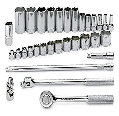 SK Professional Tools 4532 32-Piece 3/8 in. Drive 6-Point STD/Deep Metric Socket Set - Chrome Socket Set with Super Chrome Finish  Set of 32 Sockets Made in USA