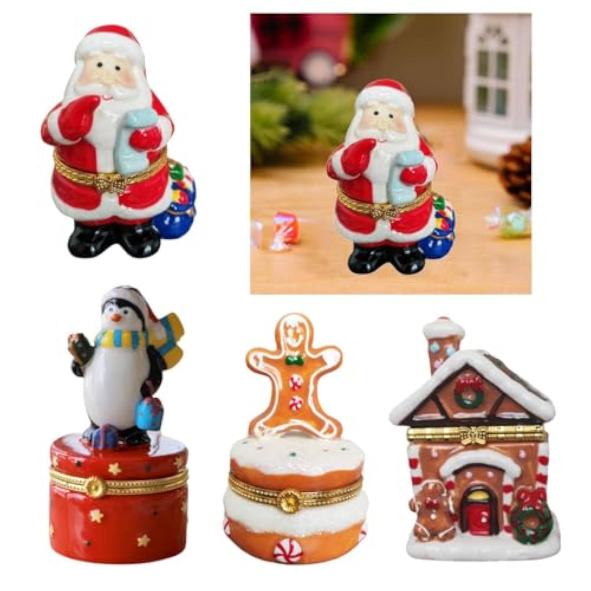 3x Christmas Jewelry Trinket Box Hinged Ceramic Holder
