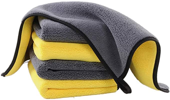Image of Auto Hub Heavy Microfiber Cloth 500 GSM (Size 60cm x 40cm) /Pack of 4,for Car Cleaning and Detailing, Double Sided, Extra Thick Plush Microfiber Cloth Lint-Free, Color:- Yellow