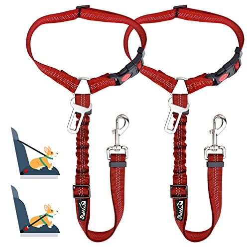 SlowTon Hundegurt fürs Auto, 2-in-1 Kopfstützen-Rückhalte Anschnallgurt Hund Auto mit Universalschnalle und einstellbarem, reflektierendem Gummiband zum Aufhängen von Sicherheitsgurten an Kopfstützen