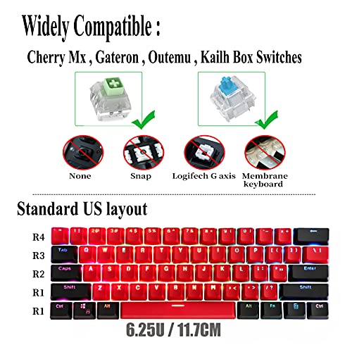 Image of Guffercty kred GTSP 61 Red Keycaps 60 Percent Keycap Set PBT OEM Ducky Keycap With Key Puller Fit For Cherry MX Switches Mechanical Gaming Keyboard (Milan A