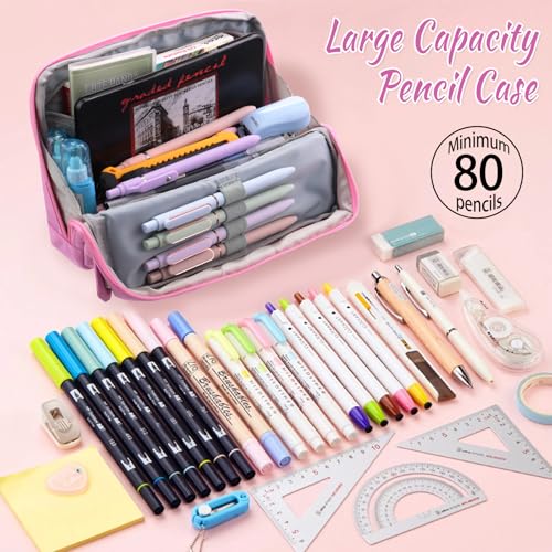 Image of Aesthetic School Supplies Cute Pencil Case for Girls Student,Large Capacity Pencil Pouch with Zipper,Back-to-school Gifts Big Pen Box Bag Office Desk Stationery Organizer for Adults,Colored Travel Bag