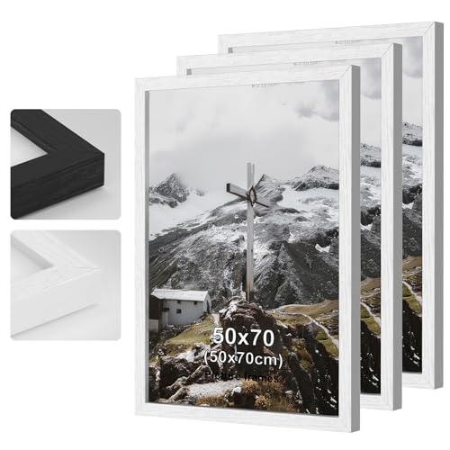 COMPOLICY 3 Stück Bilderrahmen 50x70 cm weiß, MDF Fotorahmen mit Passepartout, bruchfestes Acrylglas, zum Aufstellen und Wandhängen… – Ansicht 1