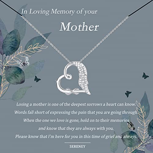 Sympathy Gifts for Loss of Loved One, Sterling Silver Angel Wing Infinity Heart Pendant Necklace as Memorial Bereavement Condolence Funeral Gifts, In Memory of Mom Dad Son Husband Miscarriage