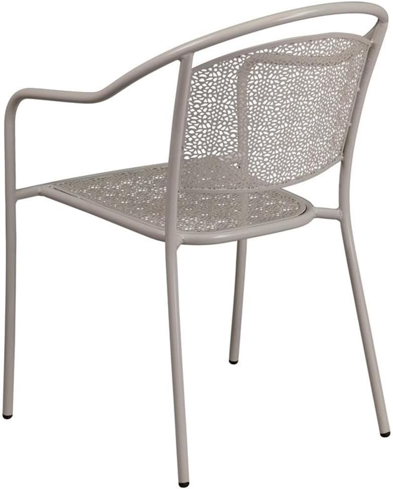 BOWERY HILL Stackable Steel Patio Dining Side Chair, Silver Powder Coated Finish, Curved Round Back with Integrated Arms, Rain Flower Design, Lightweight Indoor or Outdoor Use, 300 lbs Capacity,