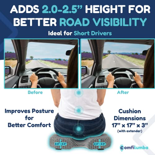 Comfilumba 4D Mesh Car Seat Cushion For Car Seat Driver (W/Detachable Leg Extender) Gel Infused Memory Foam - Wedge Seat Cushion Ideal For Car Truck, Chair For Sciatica Hip Pain Relief #TOP3