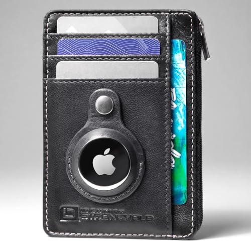Image of ID Stronghold RFID Blocking Front Pocket Wallet - Slim Minimalist Genuine Leather Wallet with Zipper Coin Pocket (Airtag Black)