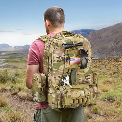 CVLIFE 60L Tactical Backpack for Men Women Military Large Army Rucksack With D-Ring Molle Clips Compass Accessories 3 Day Bug Out Survival Molle Bag Hiking Camping Gym Daypack Backpacks,CP - Image 7