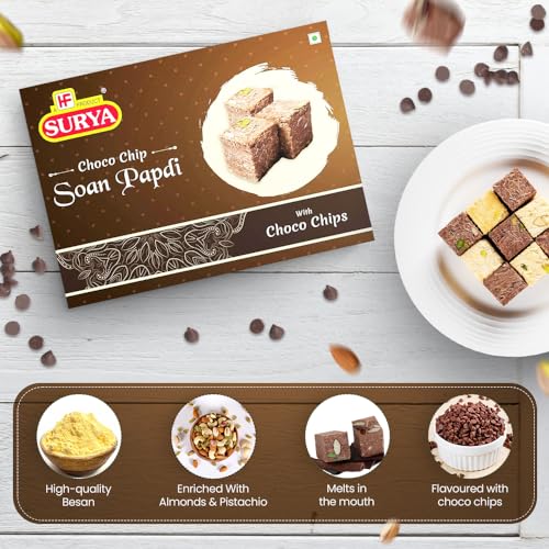 Image of HF, Surya Choco Chip Soan Papdi- 400g | Soft & Flaky, Nutty Garnish Mithai