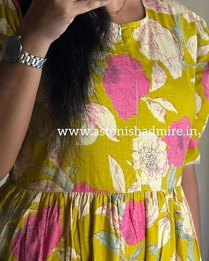 Image of Women's Floral Printed Tiered Midi Dress, Puff Sleeves, Square Neck, Button-Front