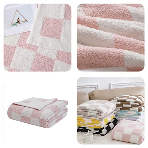 Doowell Checkered Blanket Throw Soft Knit Blanket With Checkerboard Grid Pattern For Couch Sofa Bed Camping Travel Gift (Pink, 50"X60") #TOP2
