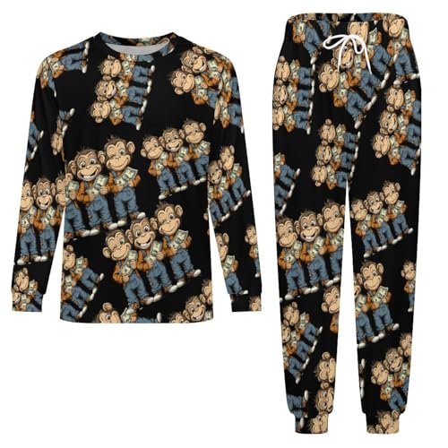 Funny Monkey Gorilla Bills Mens Pajamas Set Long Sleeve Sleepwear Pjs Set Shirts And Bottoms Sleep Sets Loungwear4