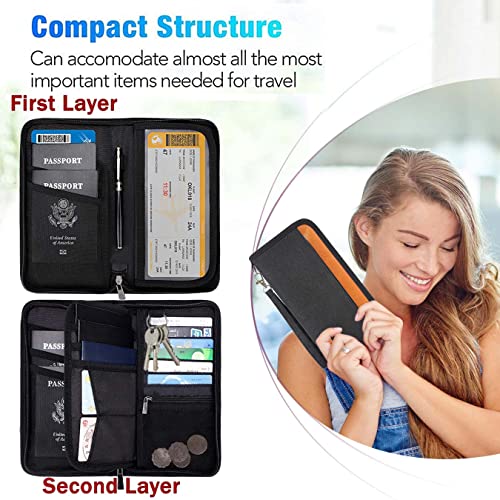 Image of DAHSHA Unisex Nylon RFID Travel Family Passport Holder Card Holder Wallet Travel Accessories Document Organizer, Passport Cover, with Removable Hand Strap (Black- 12.5 x 3 x 23 cm)