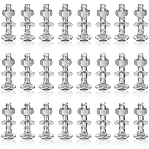Image of Zonon 25 Sets 3 /8-16 x 2 Stainless Steel Carriage Bolts and Nuts Kit Round Head Square Neck Carriage Bolts Screws and Hex Nuts and Flat Washers, Stainless 18-8 Full Thread Coverage (Silver)