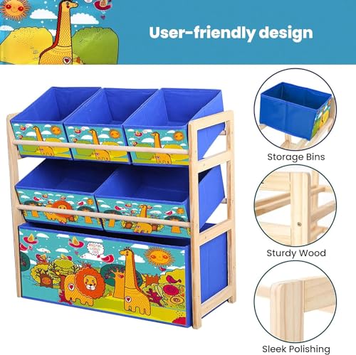 خزانة ألعاب 3 أدوار لغرفة الأطفال أساسيات غرفة الألعاب من سكاي تاتش مع 6 سلال تخزين قابلة للفصل سعة كبيرة اللعب والحضانة وغرف والأولاد والبنات بتصميم زرافة وأبعاد 64×28×60 سم خشب بيج