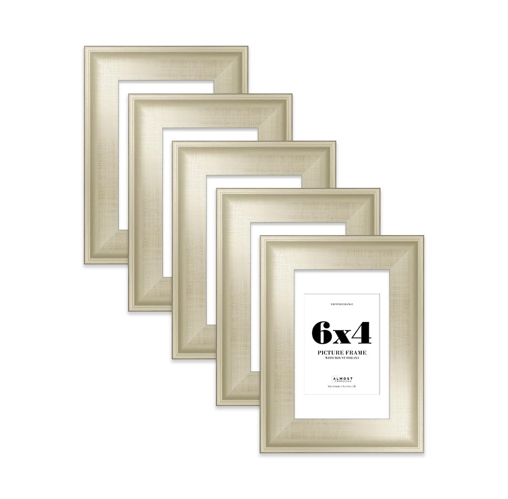6x4" Silver Picture Frame with 4x3" Mount - Shabby Chic Photo Frame with Distressed Finish, Wall Hooks and Kickstand, 32mm Edge - 5 Pack