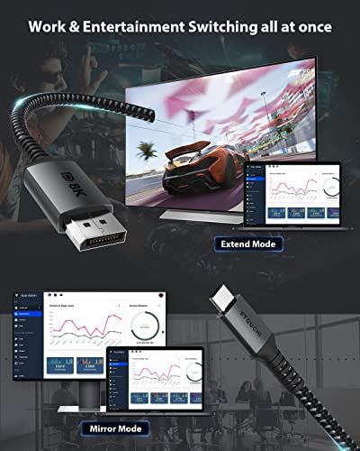 2Pack USB C DisplayPort 1.4 Cable 8K@60Hz Stouchi 4K@144Hz/120Hz 5K@60Hz 2K@240Hz Thunderbolt 3/4 to DisplayPort HBR3 32.4Gbps Type C DP 1.4 for M1 MacBook Pro 2021 Mac Mini Dell XPS-1M-VESA Certified - Image 3